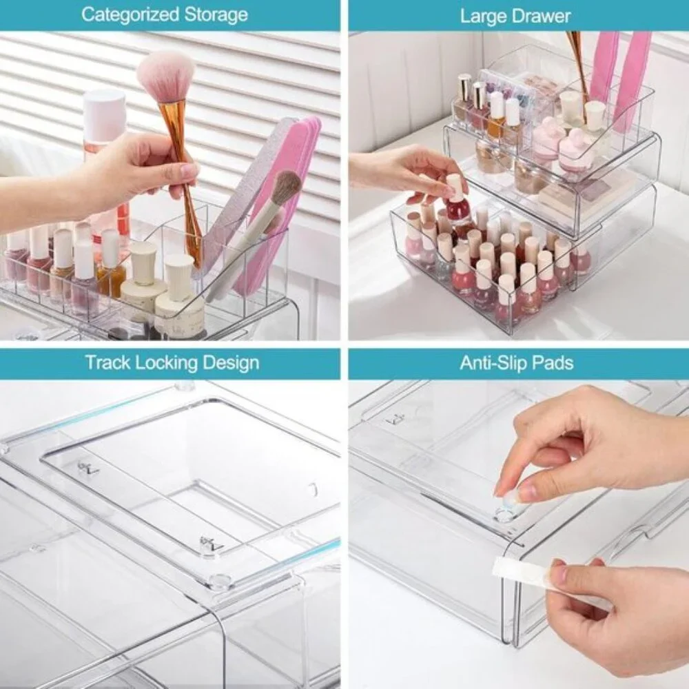 3-Tier Clear Makeup Organizer with Drawer, Cosmetic Storage for Vanity & Bath